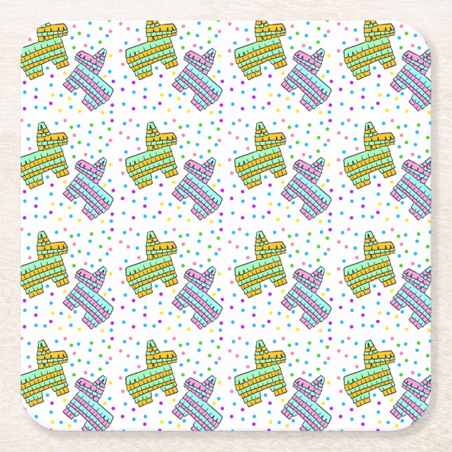 Piñata and Confetti Square Paper Coaster (Front)
