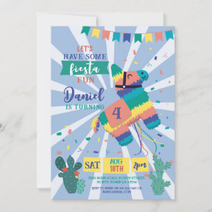 Piñata Birthday Party Blue Fiesta Kids Mexican  Invitation