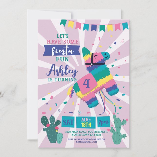 Piñata Birthday Party Pink Fiesta Girls Mexican  Invitation (Front)
