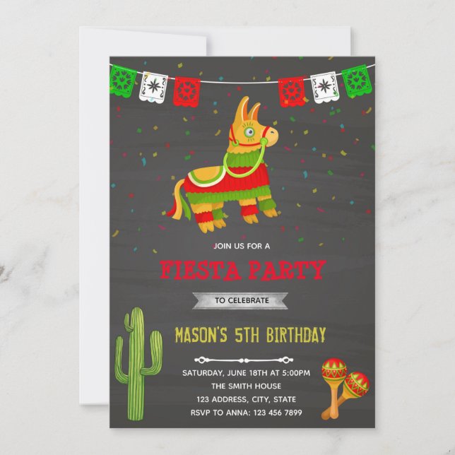 Pinata fiesta theme birthday invitation (Front)
