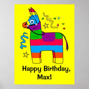Pinata Happy Birthday Name Customisable Poster