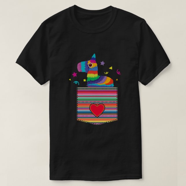 Pinata In Serape Blanket Pocket Mexican Fiesta Cin T-Shirt (Design Front)