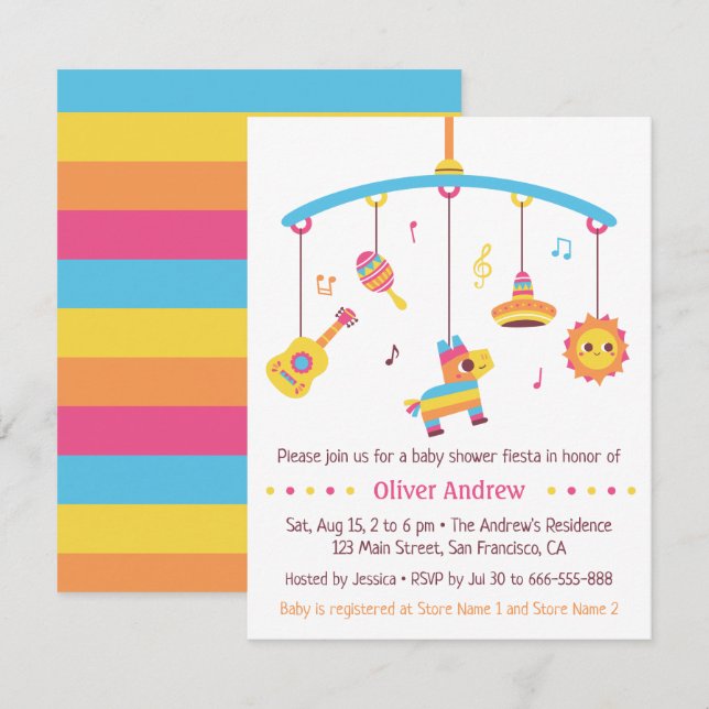 Pinata Mexican Crib Toys Fiesta Baby Shower Invitation (Front/Back)