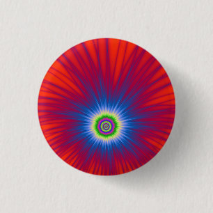 Pinback Button Blue Explosion on Red