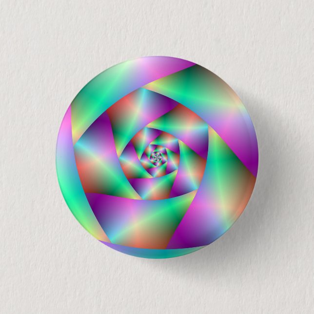 Pinback Button Spiral in Turquoise and Pink (Front)