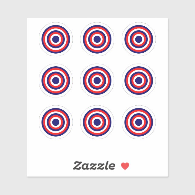 Pinball Blue/Red/White Bullseye Round Sticker (Sheet)