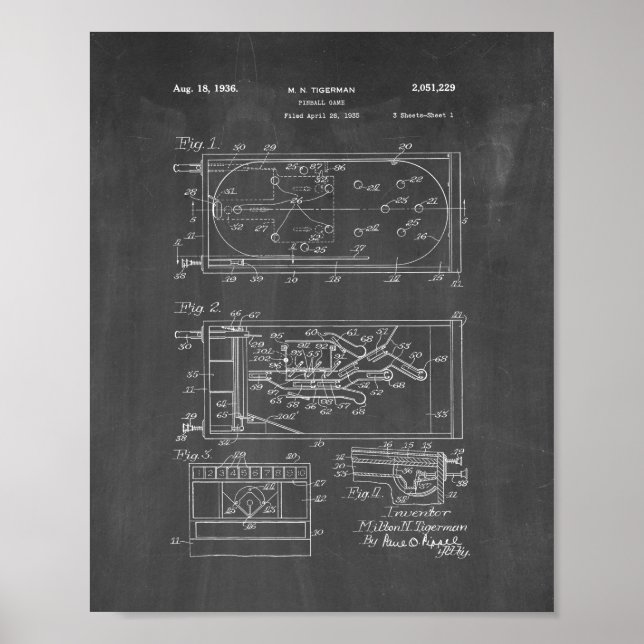Pinball Game Patent - Chalkboard Poster (Front)