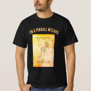 Pinball Lover's Blueprint Patent Design T-Shirt