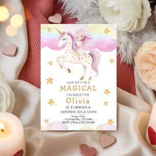  Pincess Fairytale Unicorn Rainbow Party Birthday  Invitation