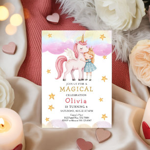  Pincess Fairytale Unicorn Rainbow Party Birthday  Invitation
