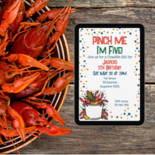 Pinch Me Crawfish Boil Kids Birthday Invitation