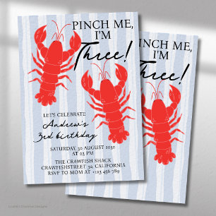 Pinch Me, I’m Three Crawfish Birthday Party Invitation