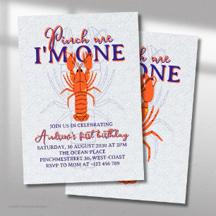 Pinch Me I'm One First Ocean Crawfish Birthday Invitation
