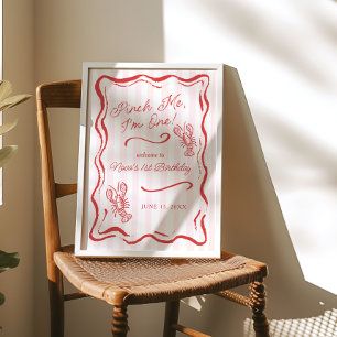 Pinch Me I'm One Lobster 1st Birthday Welcome Poster