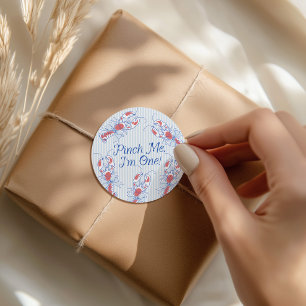 Pinch Me I'm One Vintage Lobster Blue 1st Birthday Classic Round Sticker