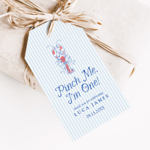 Pinch Me I'm One Vintage Lobster Blue Favour Gift Tags