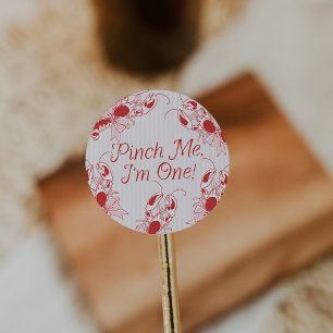 Pinch Me I'm One Vintage Lobster Pink 1st Birthday Classic Round Sticker