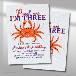 Pinch Me, I'm Three Ocean Crab Third Birthday Invitation