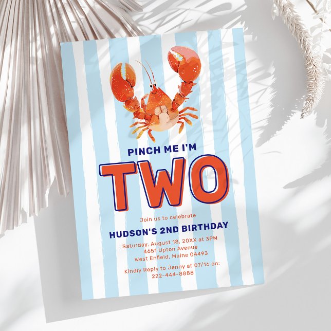 Pinch Me I'm Two Lobster 2nd Birthday Invitation (Creator Uploaded)