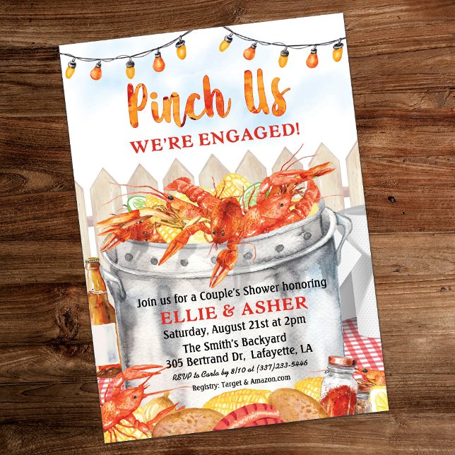 Pinch Us Engagement Crawfish Boil Invitation (Creator Uploaded)