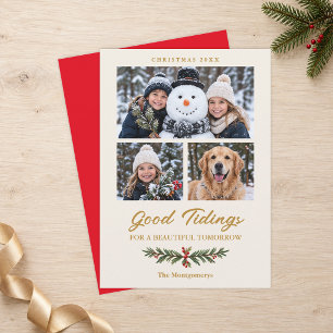 Pine and Berries 3 Photo Holiday Card