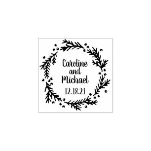 Pine and Berries Rustic Wreath Wedding Rubber Stamp