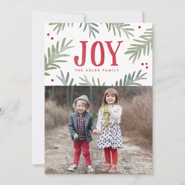 Pine and Berry Joy Holiday Photo Card (Front)