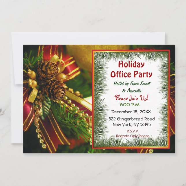 Pine and Bows Christmas Invitations (Front)