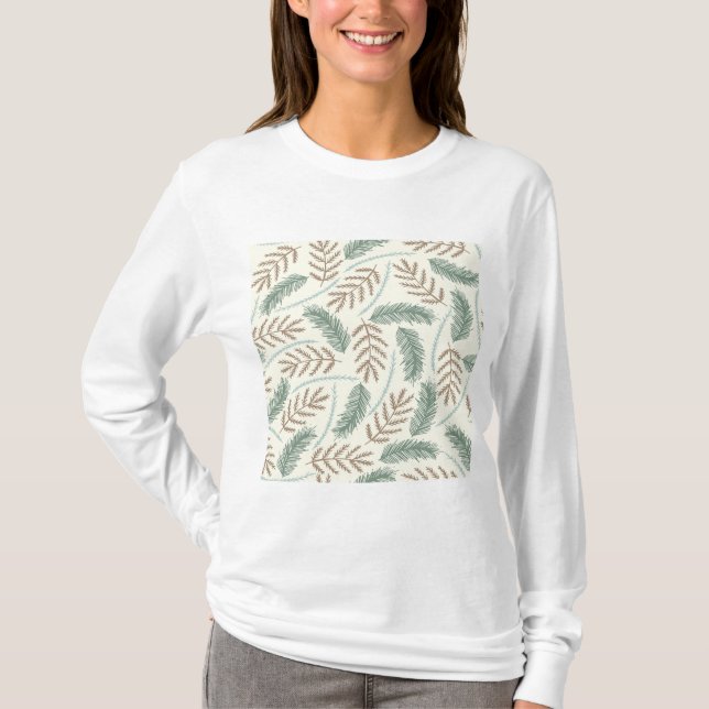 Pine and Cedar Evergreen Branches Pattern T-Shirt (Front)