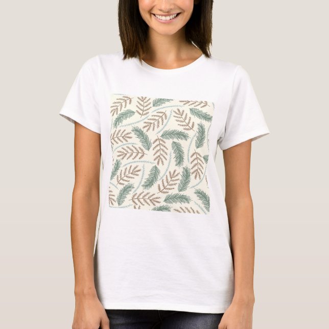 Pine and Cedar Evergreen Branches Pattern T-Shirt (Front)