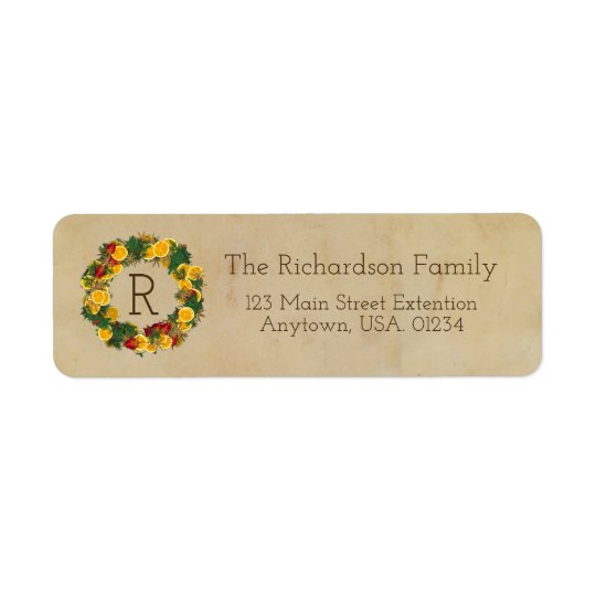 Pine and Citrus Wreath With Initial Return Address Label