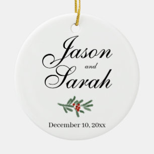 Pine and cranberry Save the date Ceramic Tree Decoration