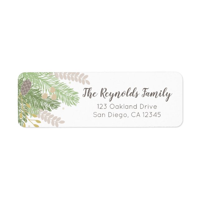 Pine and Ferns Holiday Return Address Label (Front)