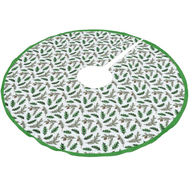 Pine and holly  brushed polyester tree skirt (Angled)