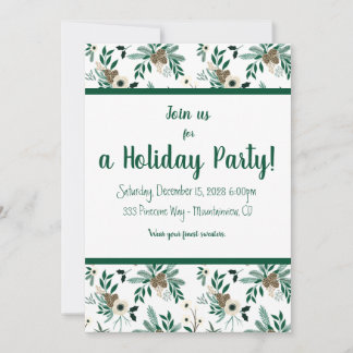 Pine and Holly Holiday Party Invitation