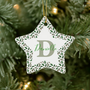 Pine and holly personalised ceramic tree decoration