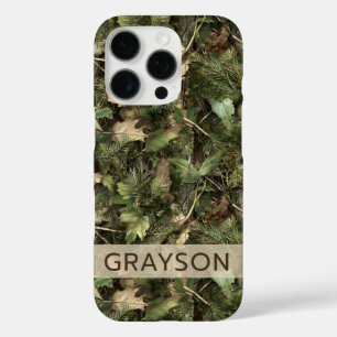 Pine and Leaves Camouflage Personalised iPhone 16 Pro Case