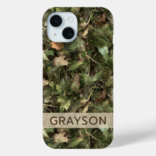 Pine and Leaves Camouflage Personalised iPhone 15 Case