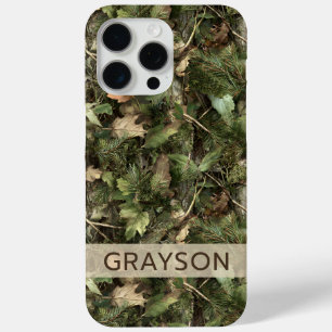 Pine and Leaves Camouflage Personalized iPhone 15 Pro Max Case