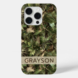 Pine and Leaves Camouflage Personalized iPhone 15 Pro Case