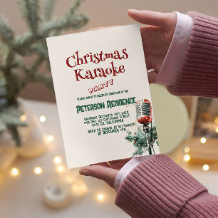 Pine and Microphone Christmas Karaoke Party Invitation