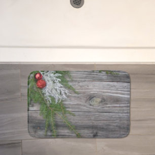 Pine And Weathered Wood Christmas Bath Mat