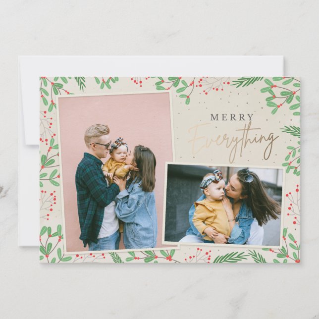 Pine Berries Merry Everything Multiple Photo Holiday Card (Front)