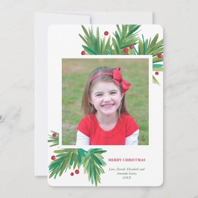 Pine & Berries Watercolor Christmas Holiday (Front)