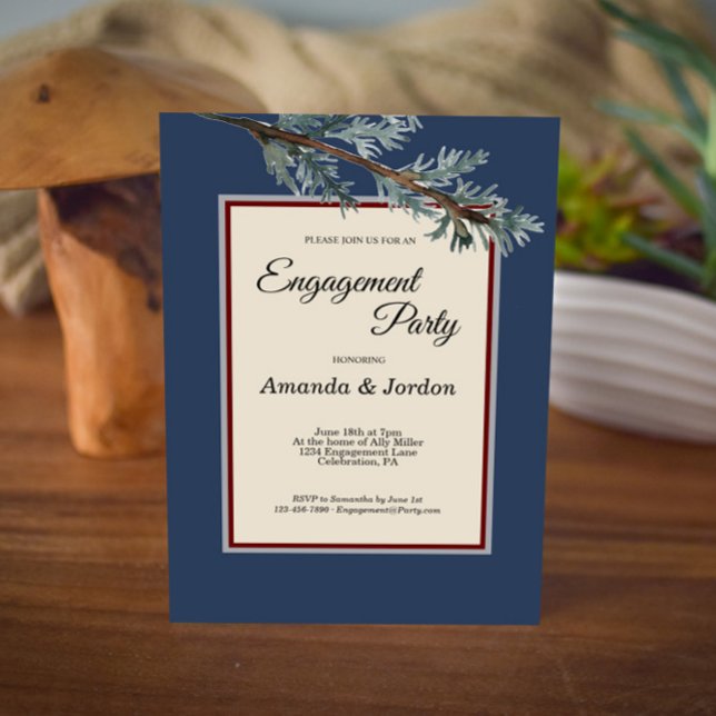 Pine Blue Winter Engagement Party Invitation (Creator Uploaded)
