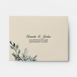 Pine Blue Winter Wedding coordinate RSVP Envelope