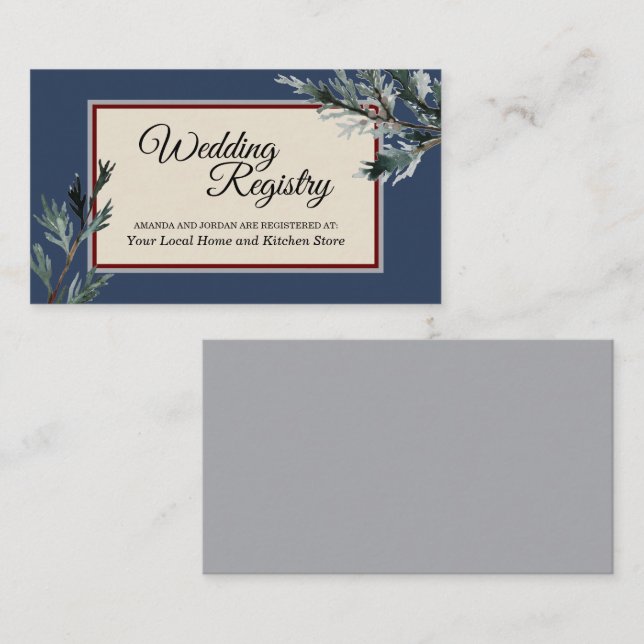 Pine Blue Winter Wedding Registry Enclosure Card (Front/Back)