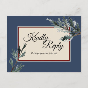 Pine Blue Winter Wedding Response Postcard
