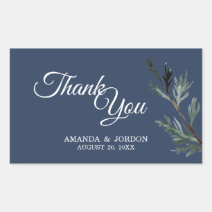 Pine Blue Winter Wedding Thank You Rectangular Sticker