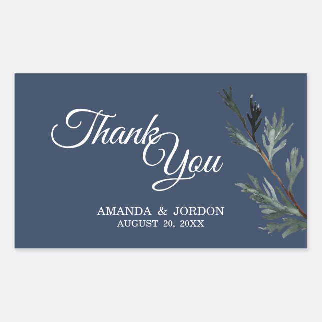 Pine Blue Winter Wedding Thank You Rectangular Sticker (Front)